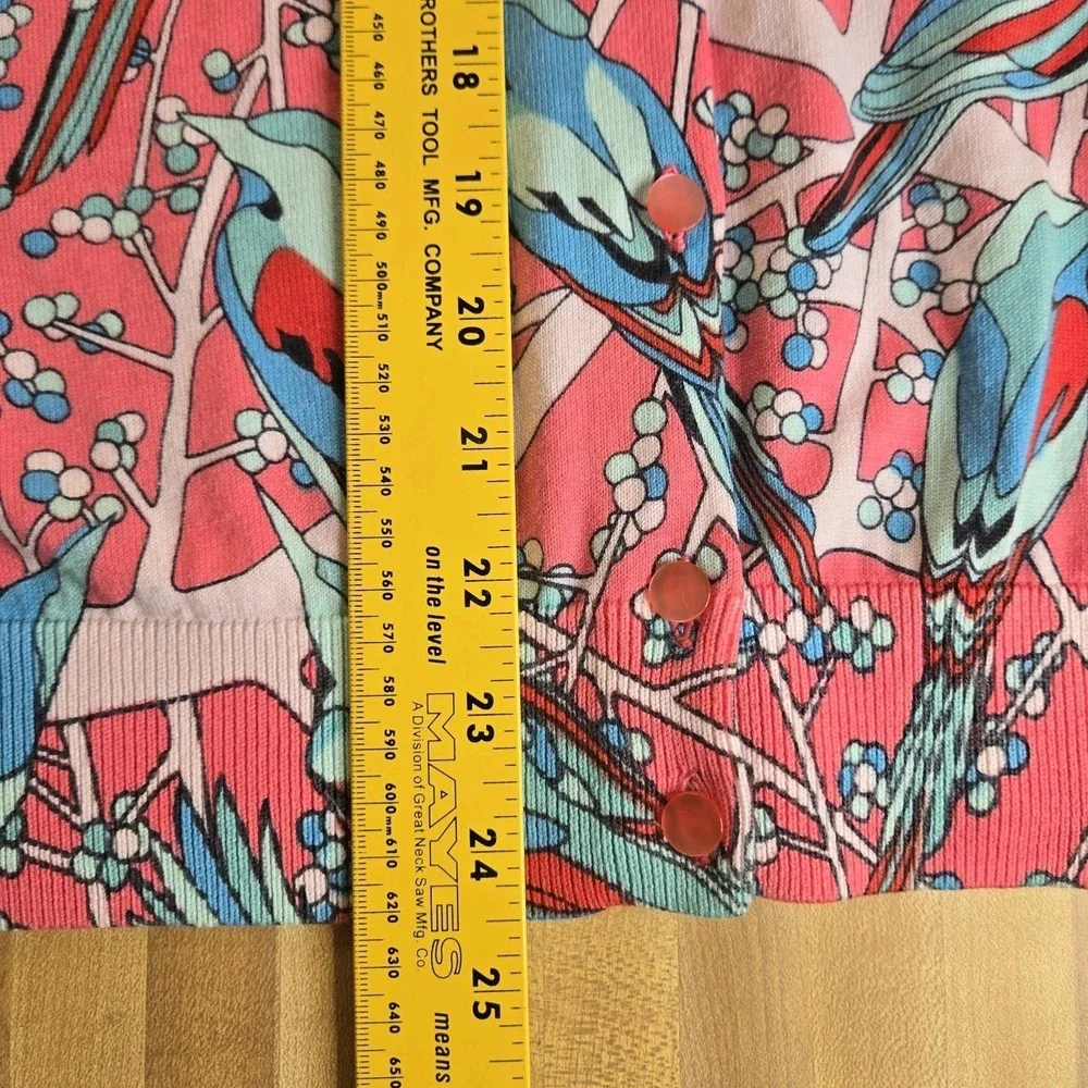 Talbots Cardigan Womens Large Bird‎ Print Tropical Resort Preppy Coastal